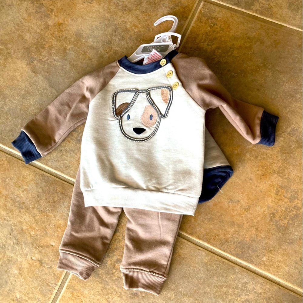 Tahari dog 3-peice baby clothing set with plush lovey